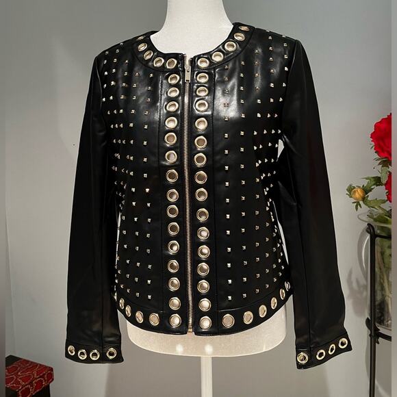 NEW Boston Proper Grommet Studded Faux Leather Edgy Jacket Black Sz M 8/10 NWT … - Picture 14 of 14